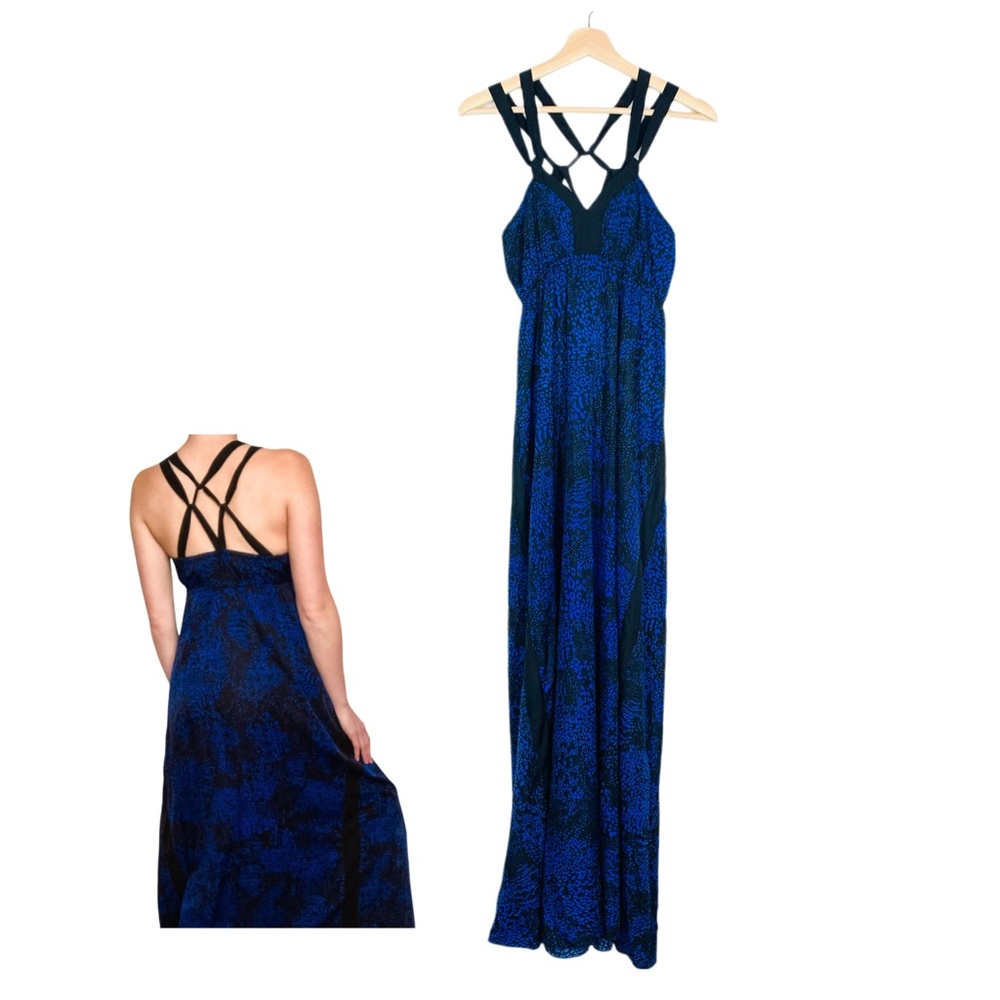 Express Royal Blue and Black Cheetah Print Maxi with Strappy Back Size Small